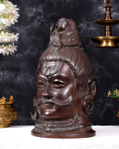 Brass Large Mahakaal Shiva Face Mukhalingam — Vintage Copper Patina 14.5 inch