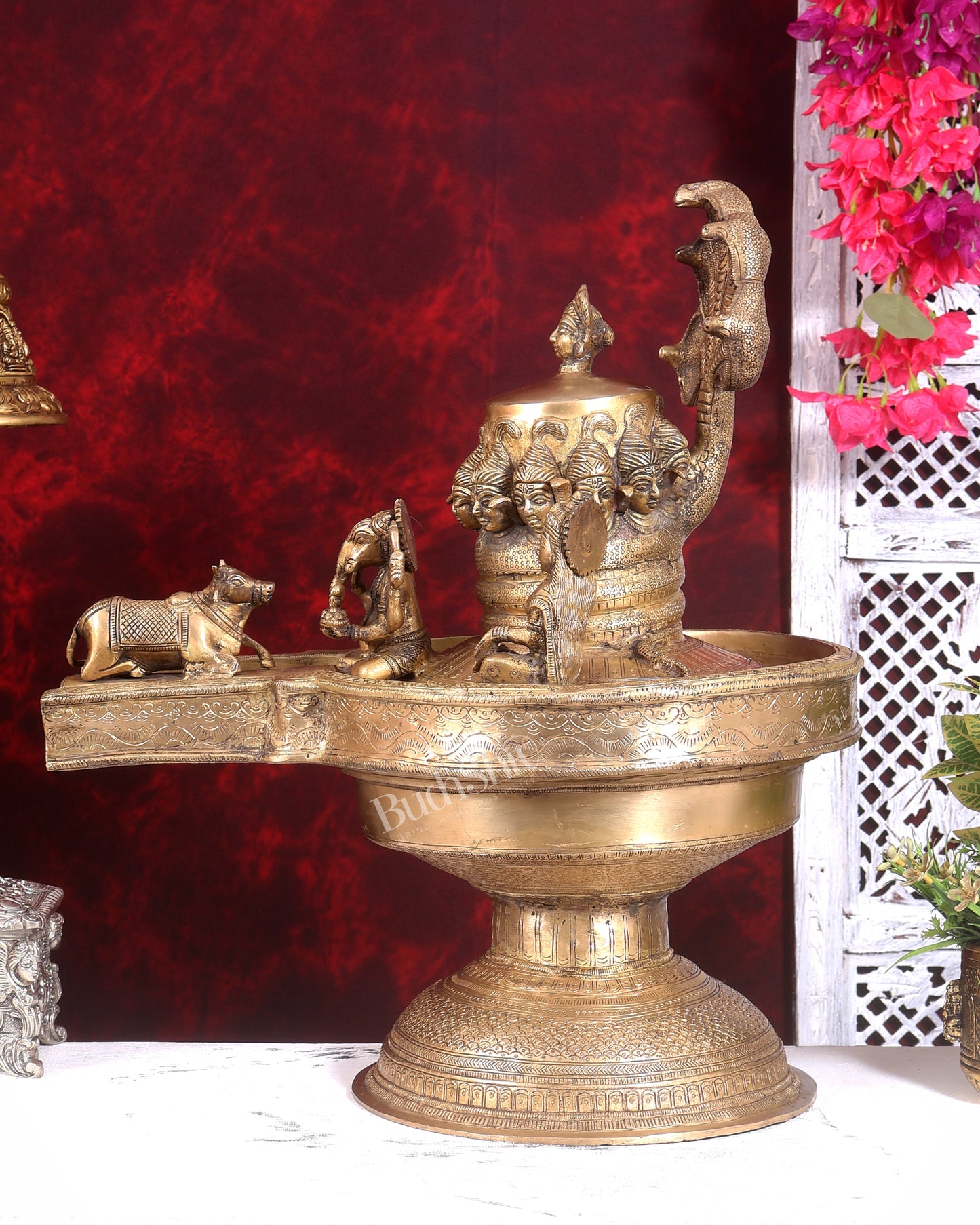 Majestic Large Pure Brass Lord Shiva Family on Shiva Lingam 21 inch