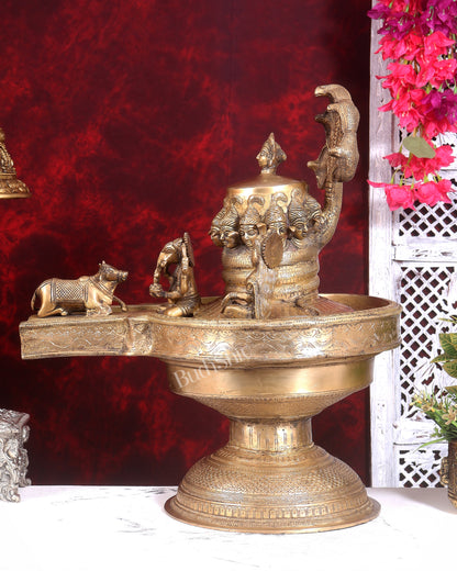 Majestic Large Pure Brass Lord Shiva Family on Shiva Lingam 21 inch