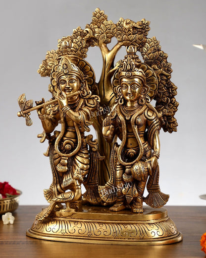 Pure Brass Radha Krishna Idols with Kalpavriksha Tree 14"