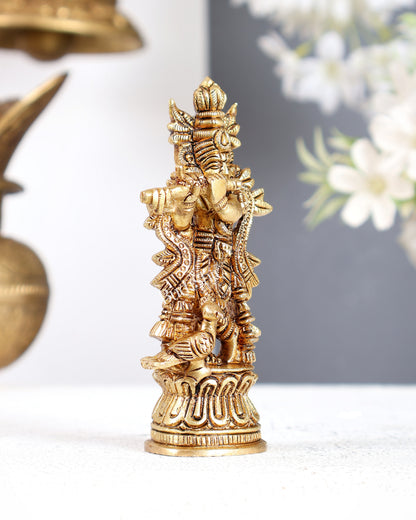 Solid Brass Lord Krishna Statue – Small Handcrafted Intricate Idol 4.5 inch