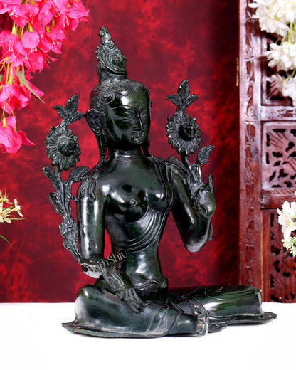 Large Pure Brass Green Tara Idol 13" agate green stone finish