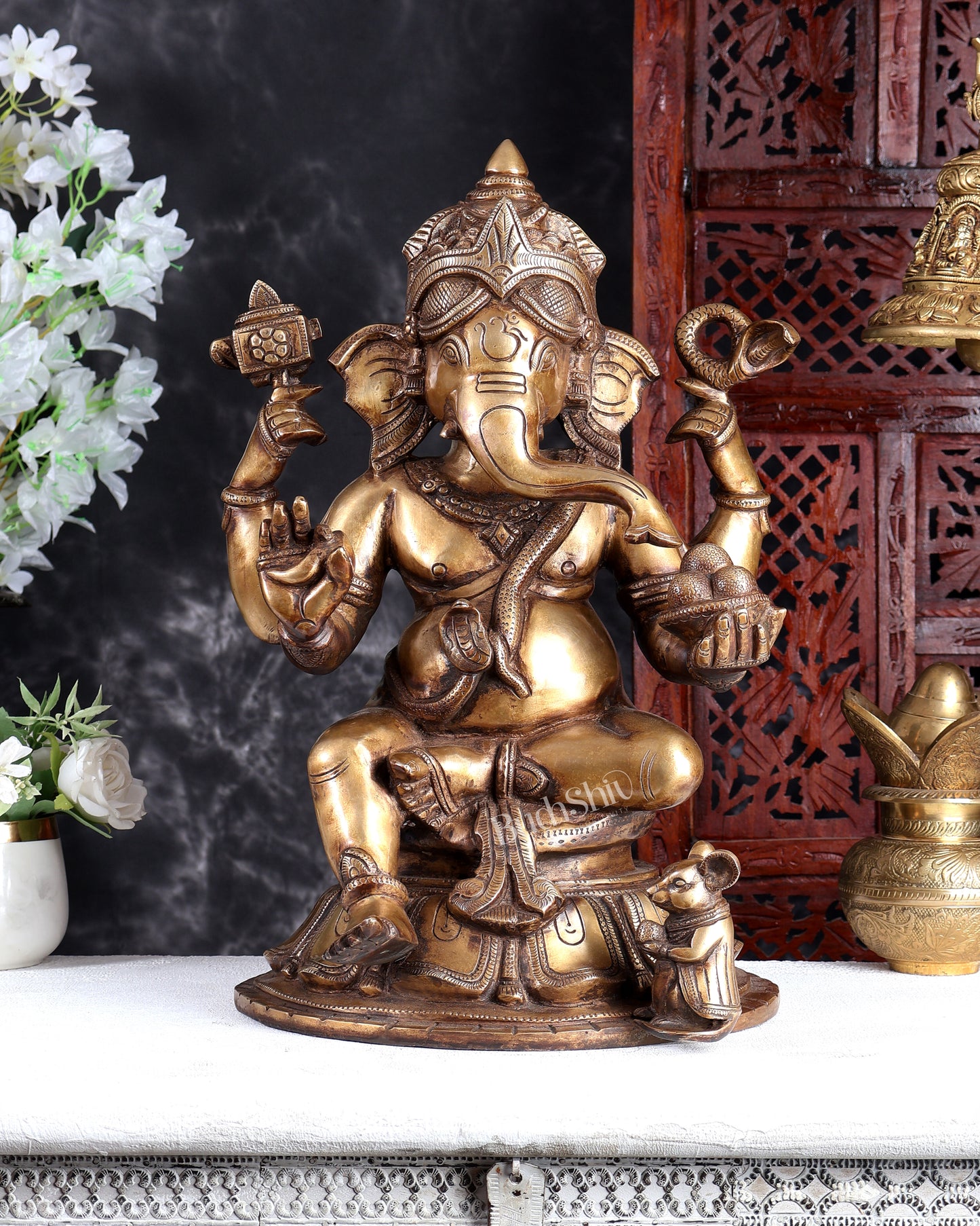 Vintage Brass Ganesha Statue – Rare Handcrafted Collectible Divine Sculpture 18 inch