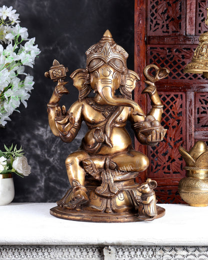 Vintage Brass Ganesha Statue – Rare Handcrafted Collectible Divine Sculpture 18 inch