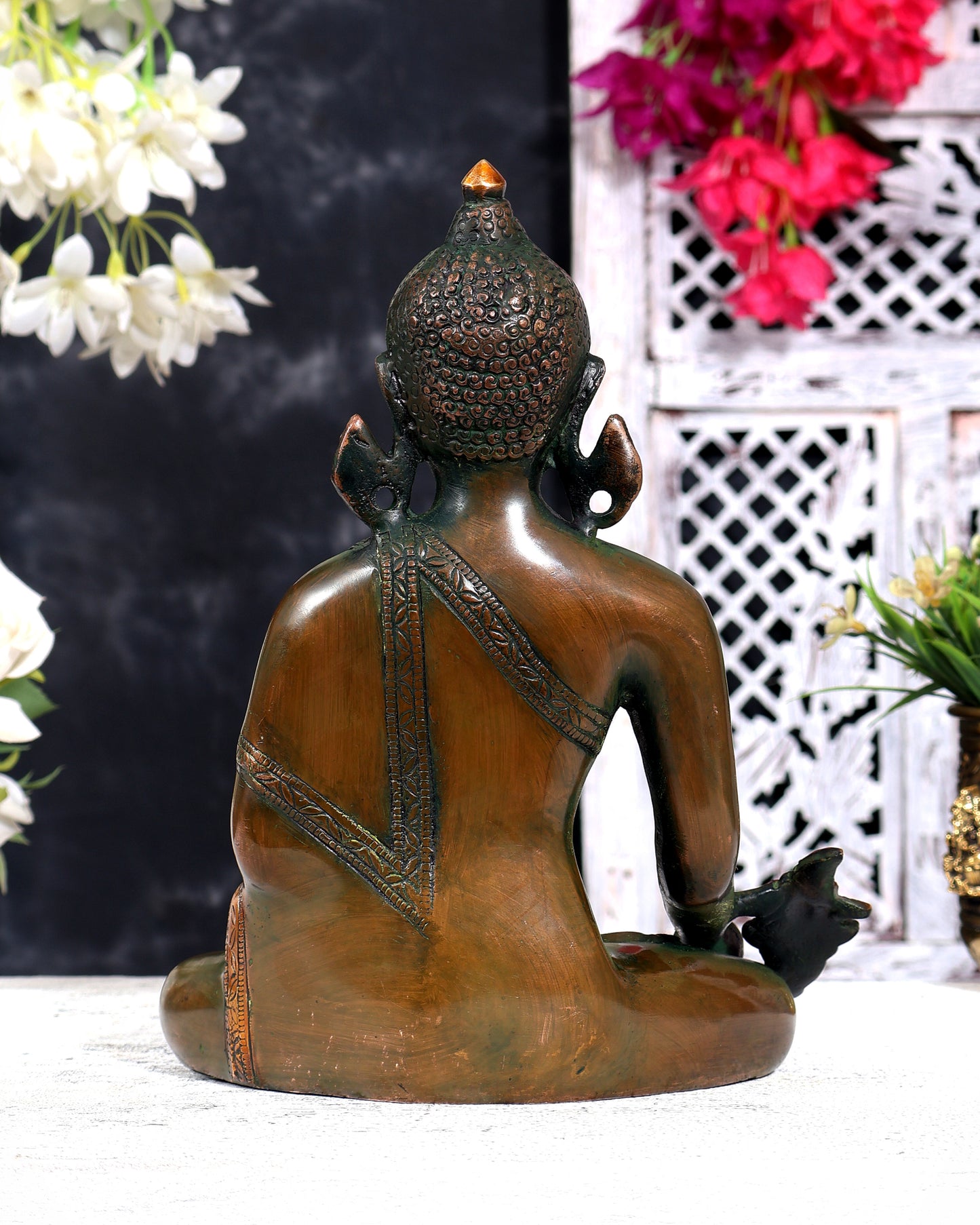 Vintage Brass Medicine Buddha (Healing Buddha) — Nepalese Bronze Tone 9 inch