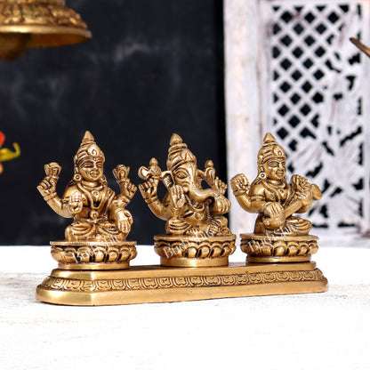 Brass Ganesha Lakshmi Saraswati Idol — Same Base 3.5 inch