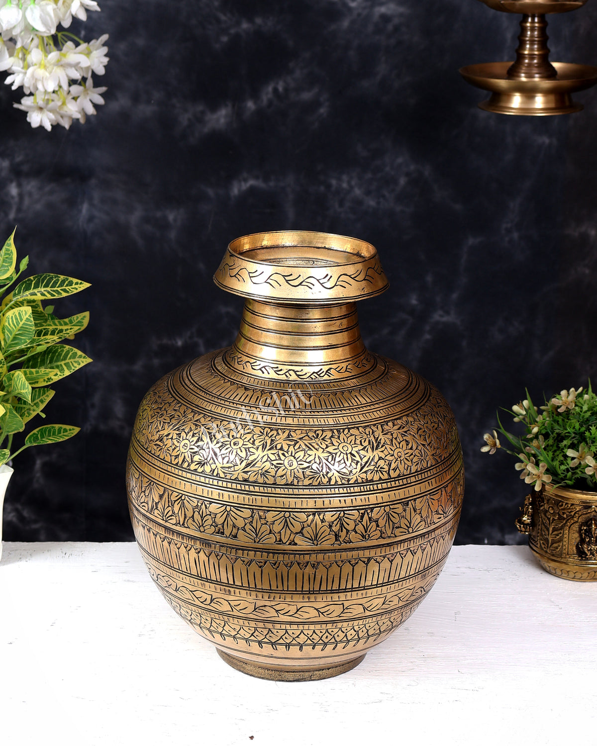 Vintage Brass Planter/Pot — Handcrafted 13.5 inch