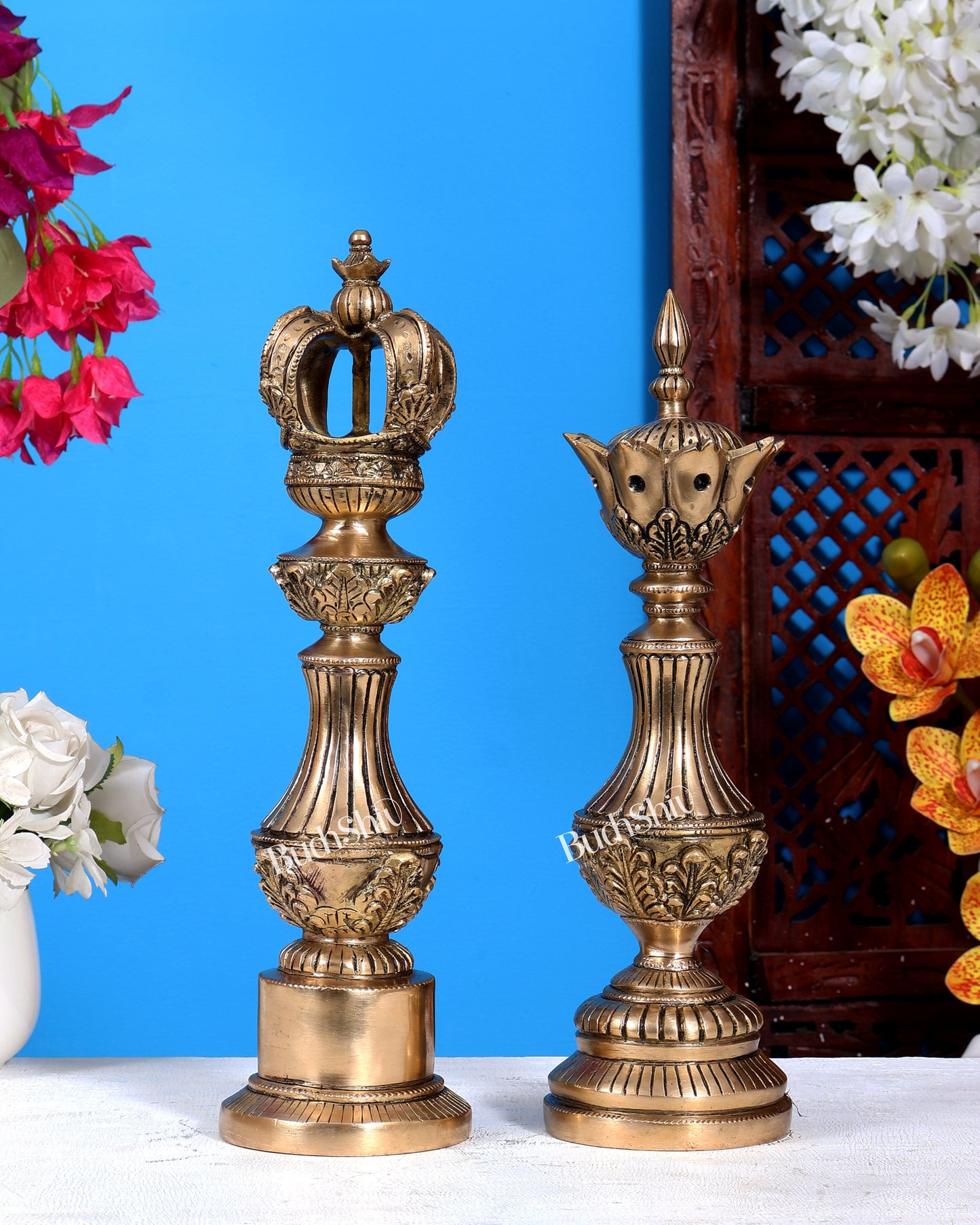 Brass Chess King and Queen Decorative Showpiece 13 inch