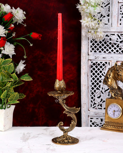 Brass Floral Design Candle Stand — English Style 9 inch