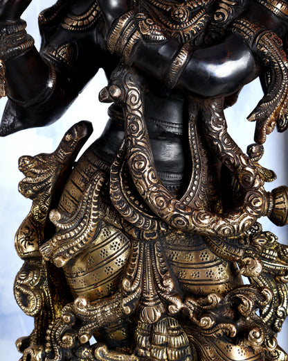 Premium Brass Lord Krishna Statue – Midnight Black Finish Handcrafted Divine Sculpture 30 inch