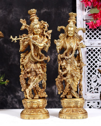 Brass Radha Krishna Statues 14 inch Natural brass gold