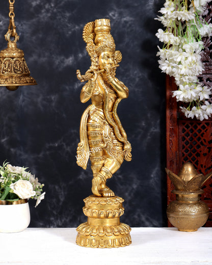 Brass Krishna Statue Unique Design | Pure Brass Lord Krishna Sculpture 20 inch