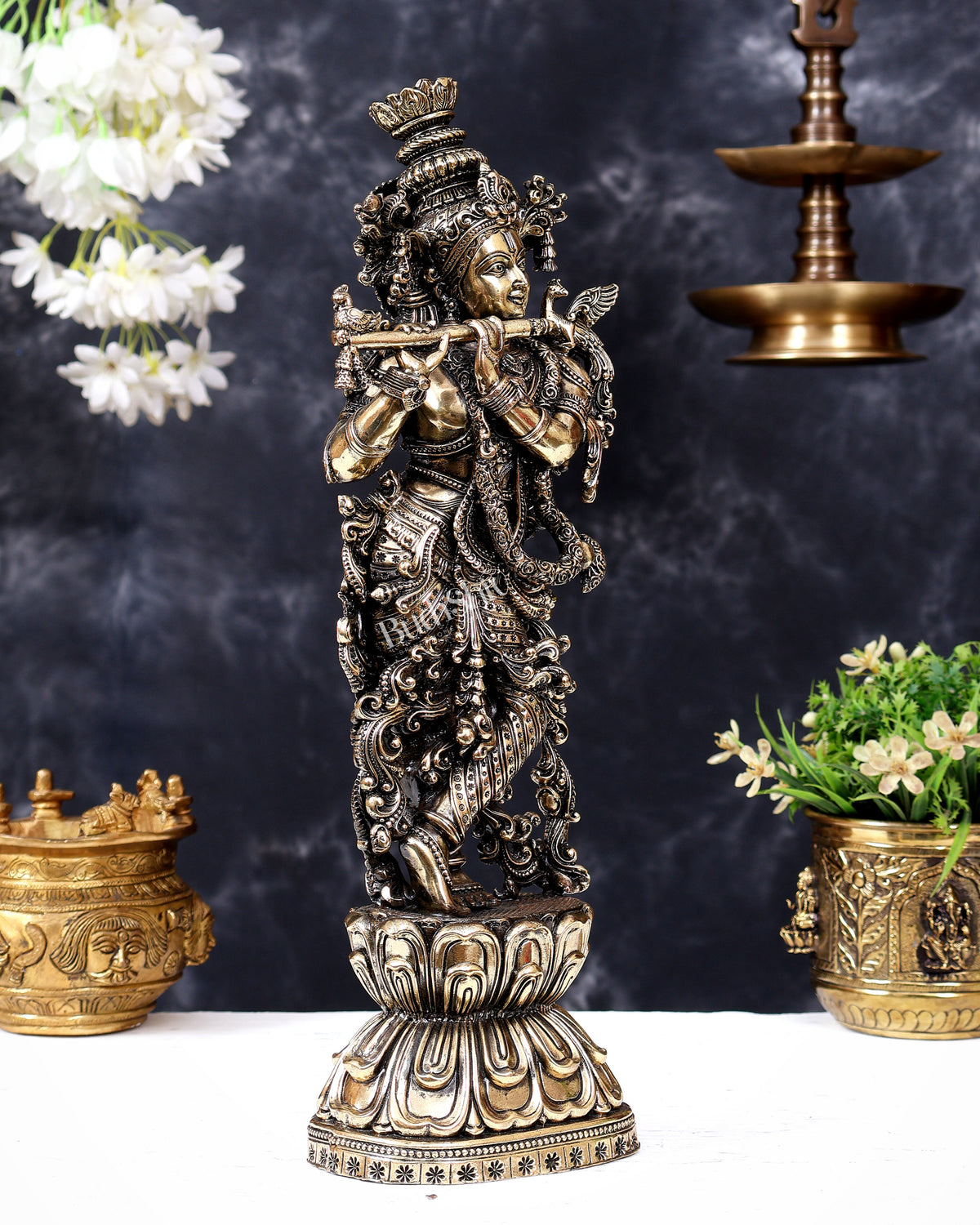 Brass Superfine Lord Krishna Idol | Intricately Handcrafted Divine Sculpture 15 inch (38 cm)