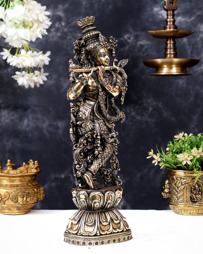 Brass Superfine Lord Krishna Idol | Intricately Handcrafted Divine Sculpture 15 inch (38 cm)