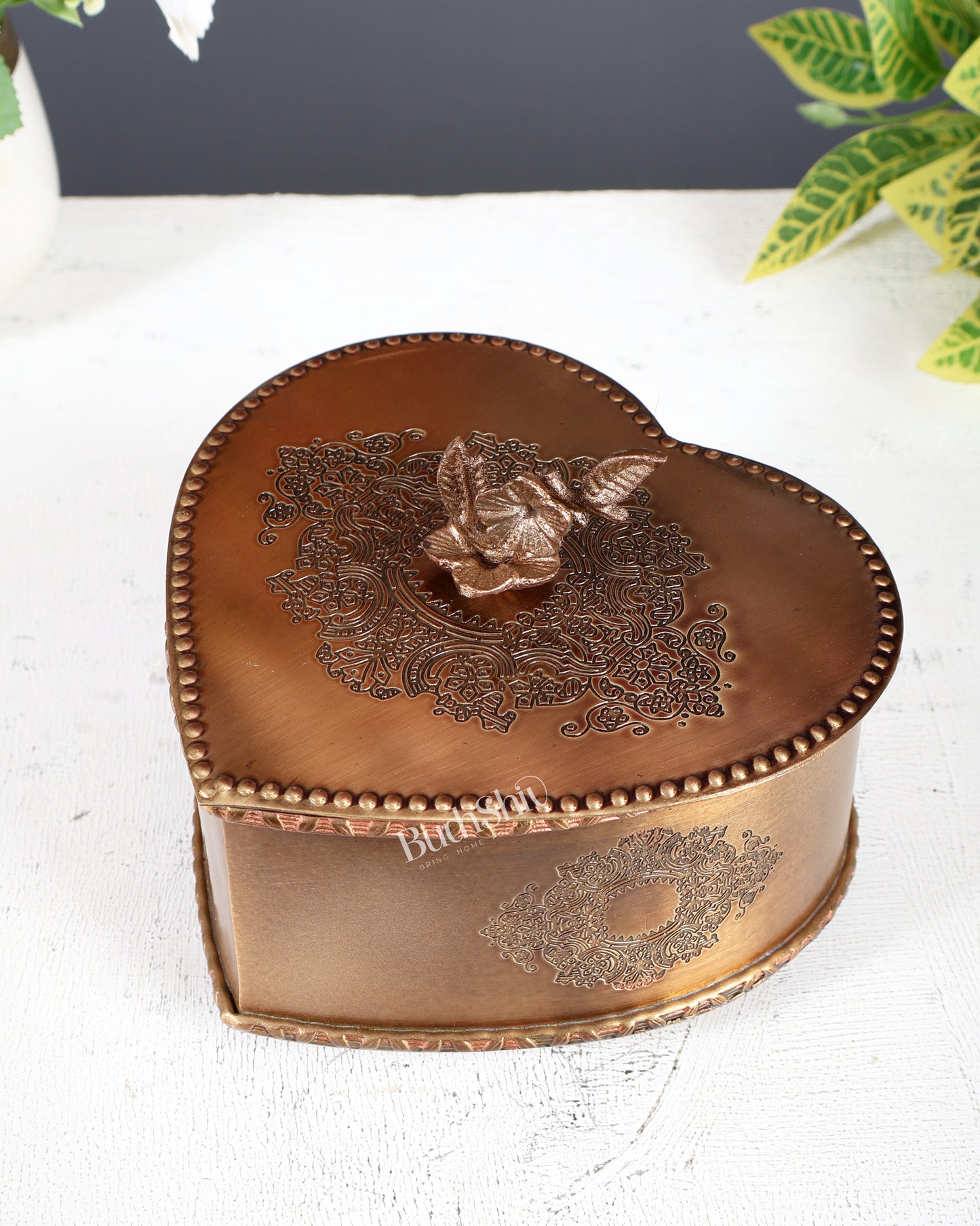 Brass Heart Shaped Multipurpose Storage & Gift Box – Matte Antique Finish lightweight