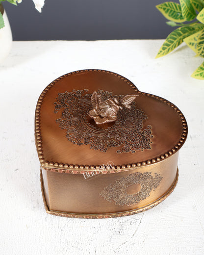 Brass Heart Shaped Multipurpose Storage & Gift Box – Matte Antique Finish lightweight