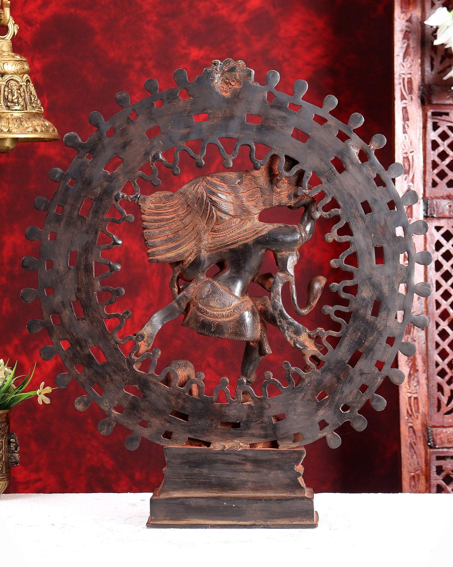 Vintage Brass Superfine Nataraja Statue with Beautiful Dreadlocks - 17" Divine Sculpture red sand patina