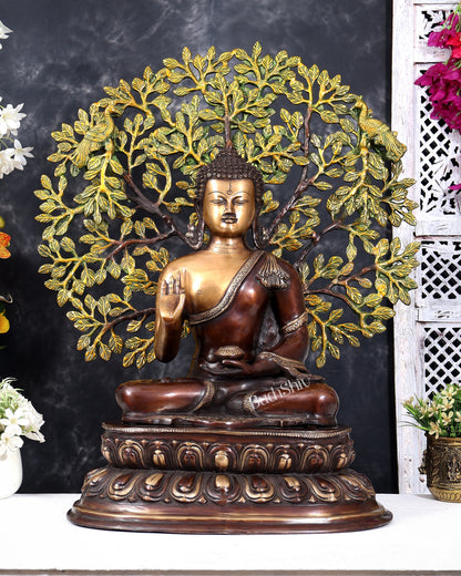 Brass Buddha with Kalpavriksha Tree — Three-Tone Heat-Treated Finish 26 inch