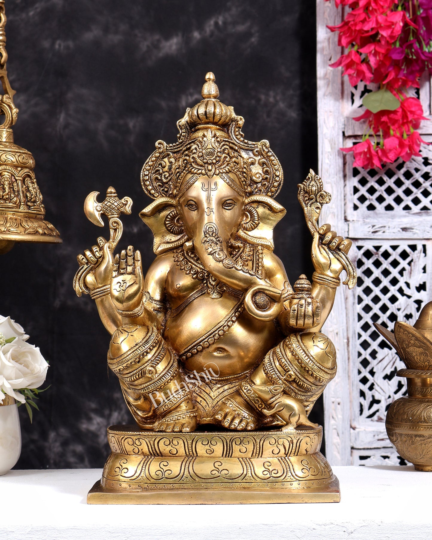 Ganesh Brass idol 16 inch enhanced carvings