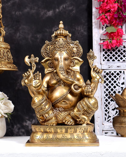 Ganesh Brass idol 16 inch enhanced carvings