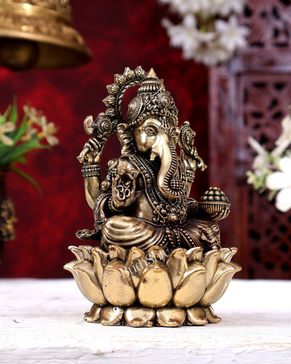Brass Superfine Ganesha Idol Cross-Legged on Lotus Base 5 inch