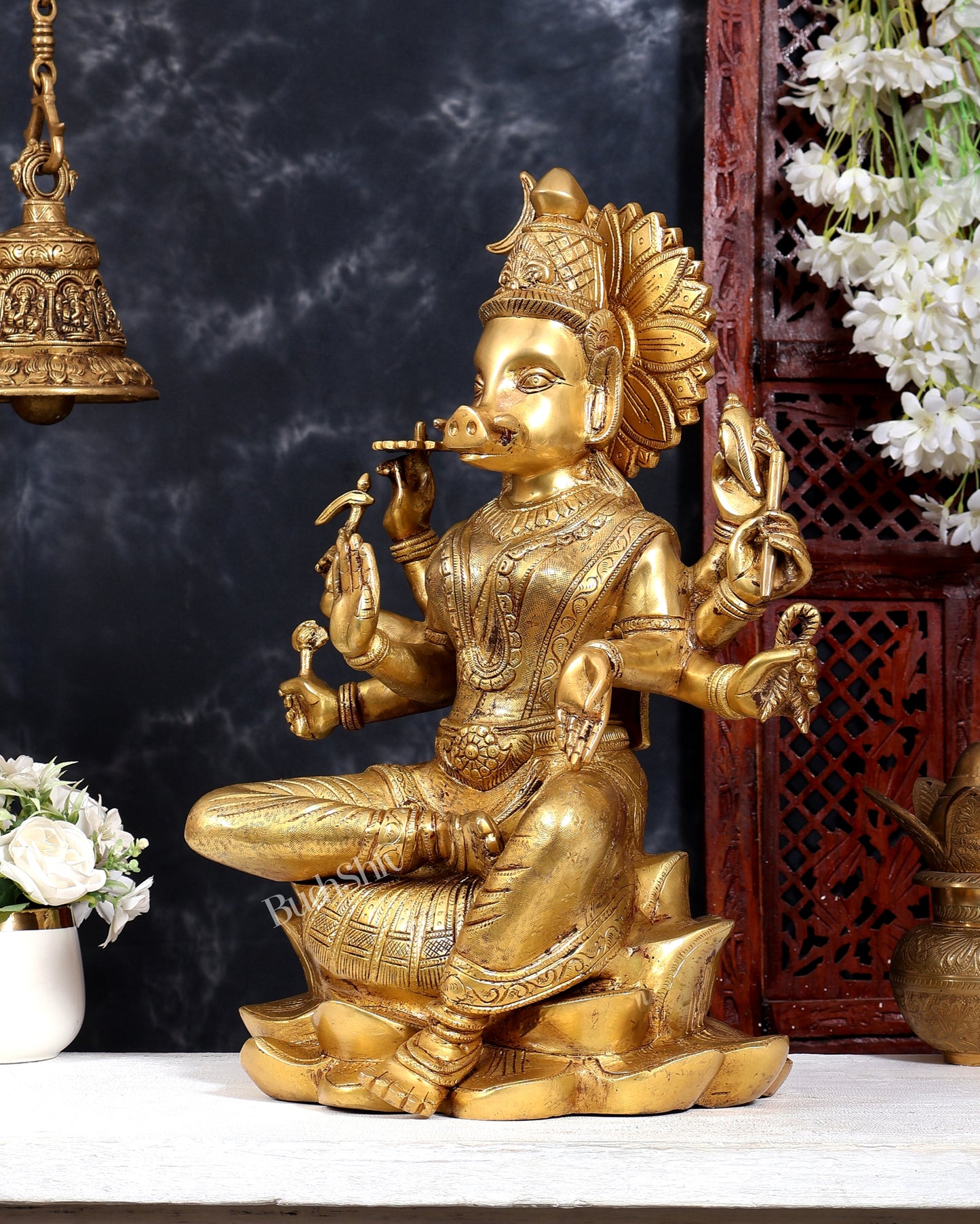 Brass Superfine Large Varahi Devi on Lotus Idol 18.5 inch