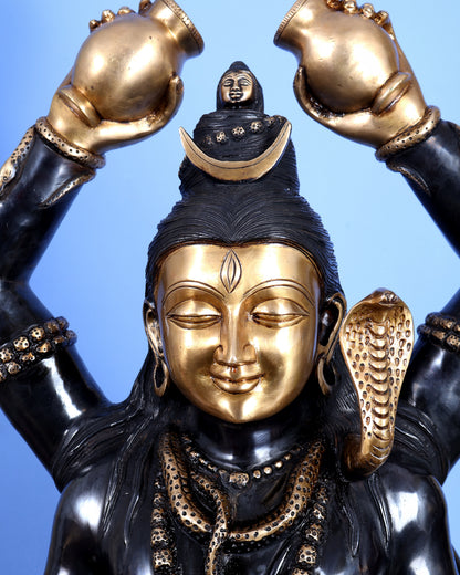 Six-Armed Brass Shiva Statue Mahamrityunjaya 30 inch black edition