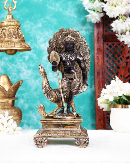 Lord Murugan Kartikeya Kumaraswamy Brass Statue 12 inch black tone