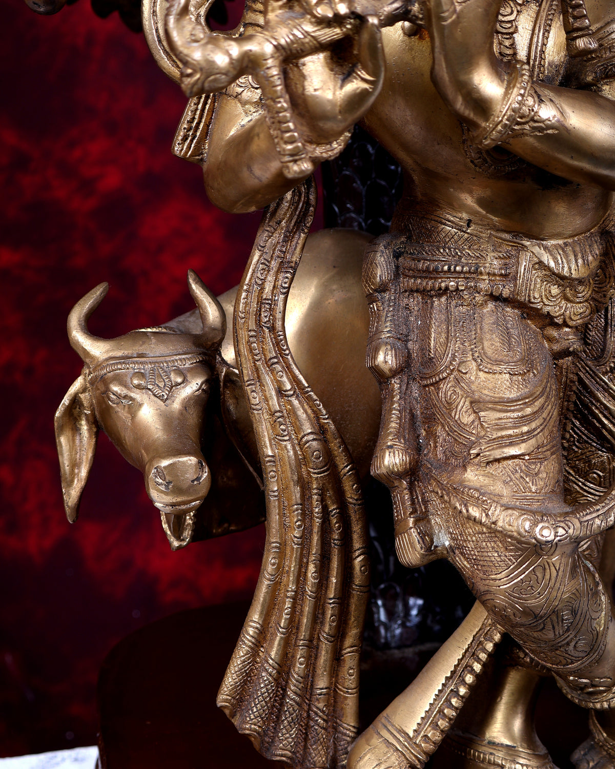 Brass Lord Krishna with Cow under Kalpavriksha – Large Statue 33" antique finish