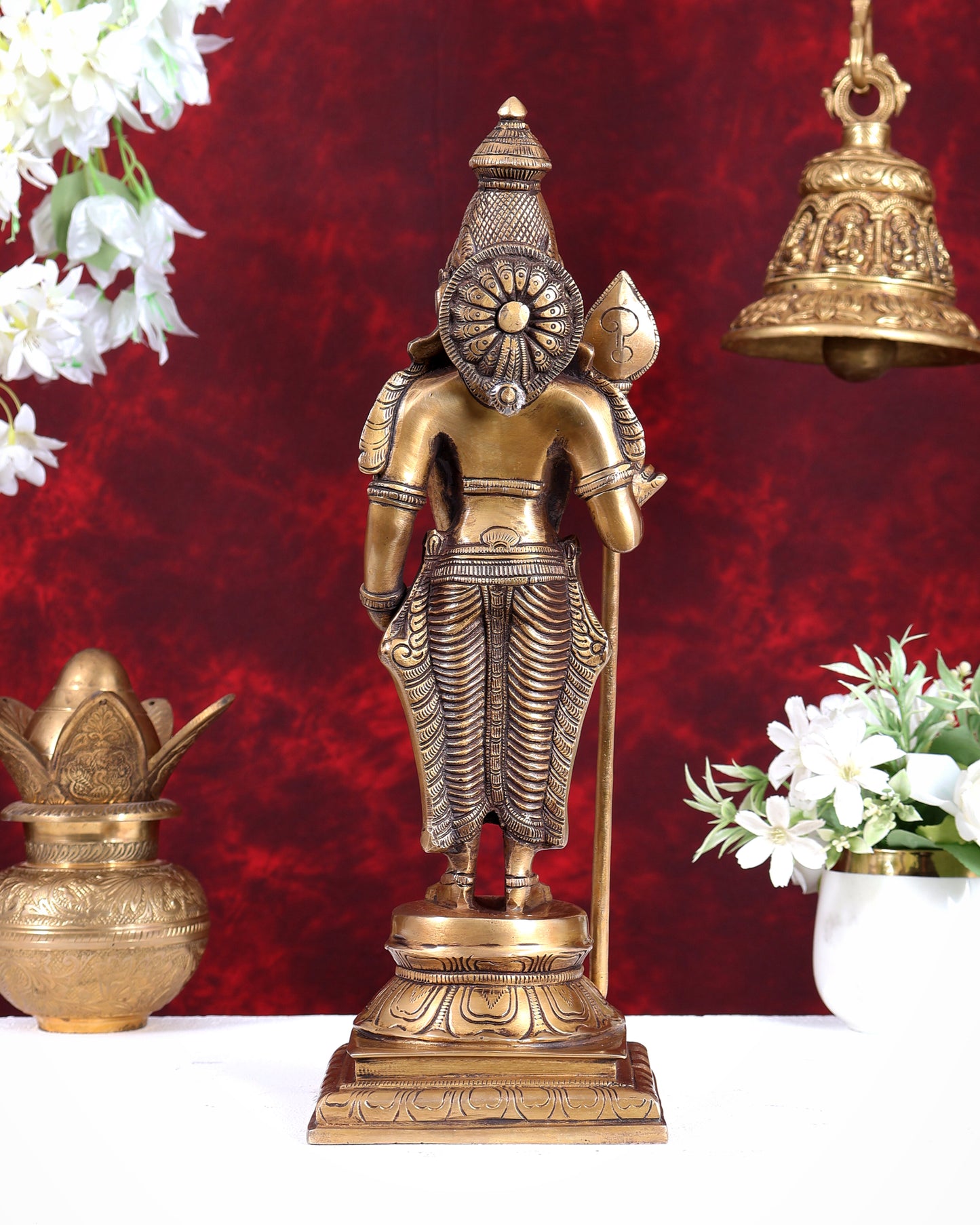 Brass Kartikeya Murugan Swamy Standing Statue – Superfine Divine Sculpture (15 Inch) antique tone