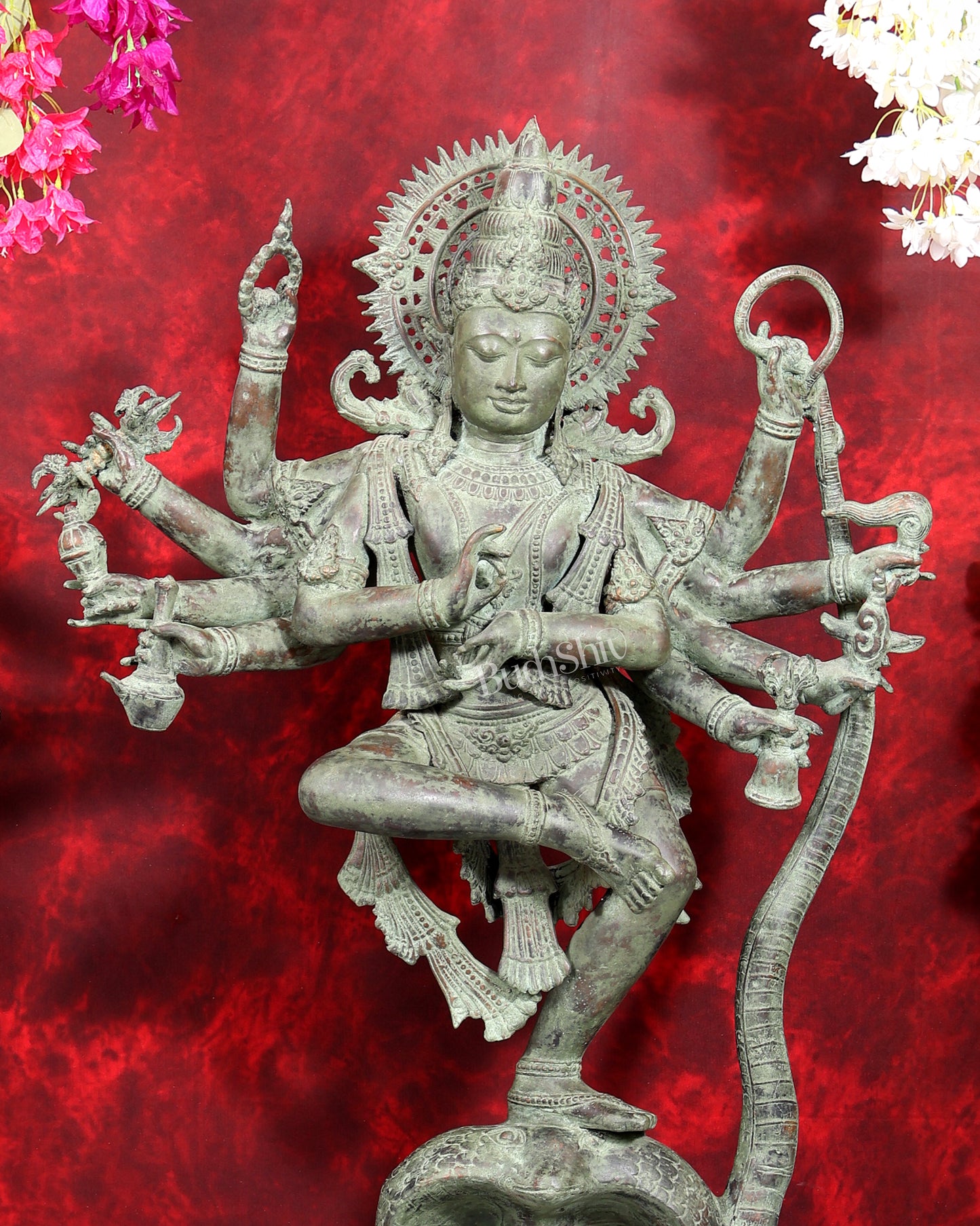 Large Balinese Bronze Krishna Dancing on Kaliya Naag Sculpture | 50 Inch Grand Statement Piece | Handcrafted Bronze