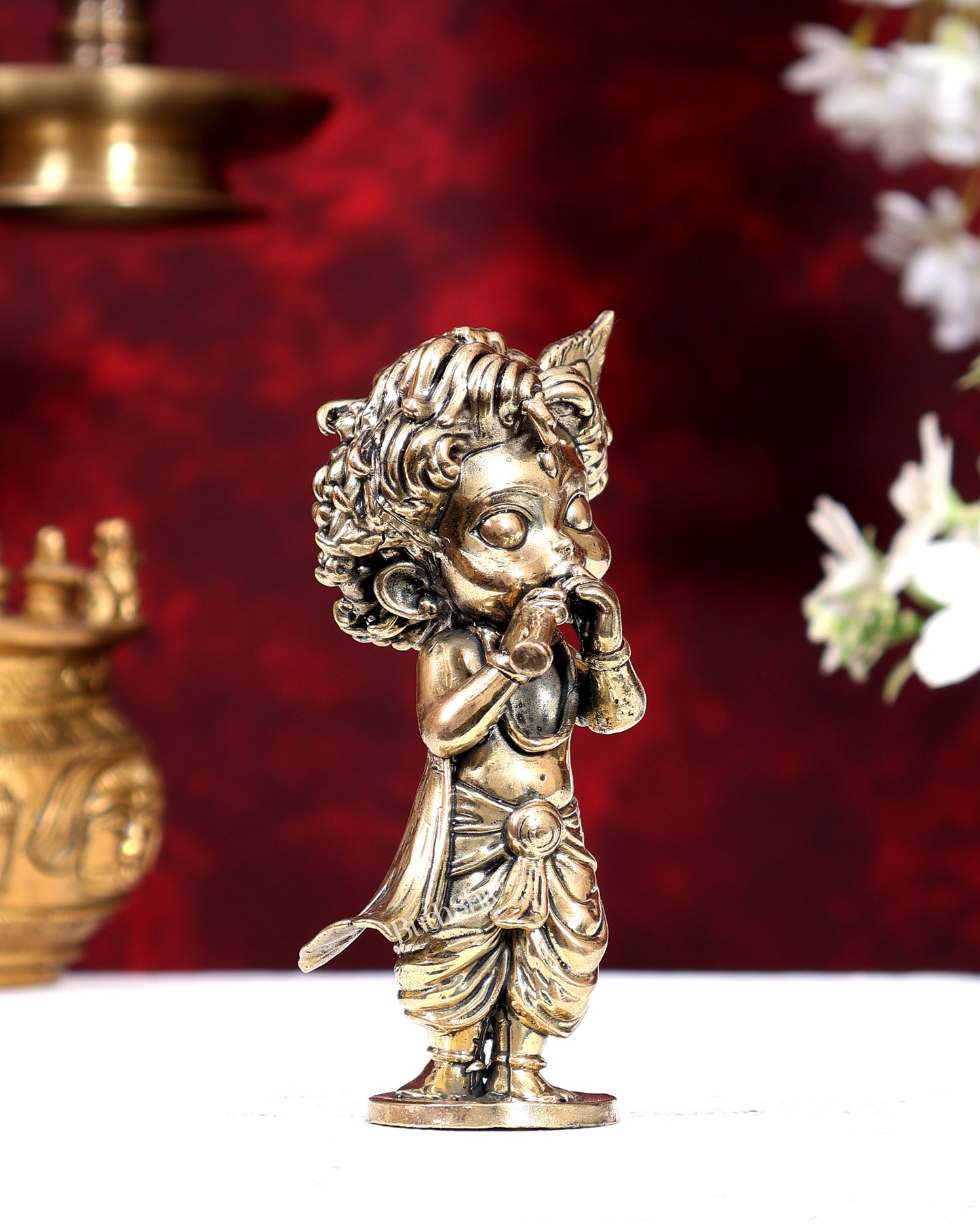 Unique Brass Superfine Baby Krishna Playing Flute — Perfect Gift 5 inch