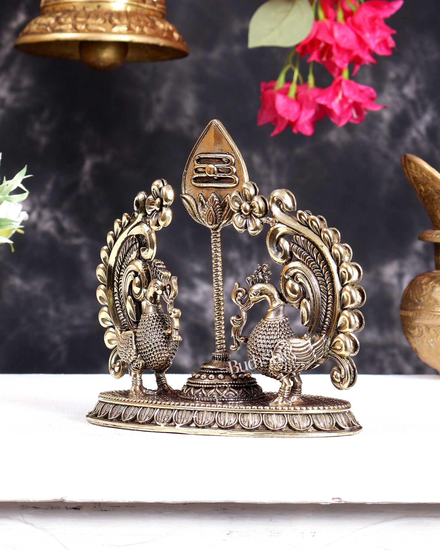 Brass Superfine Murugan Vel with Dual Peacock Design – Auspicious Kartikeya Symbol 6.75 inch