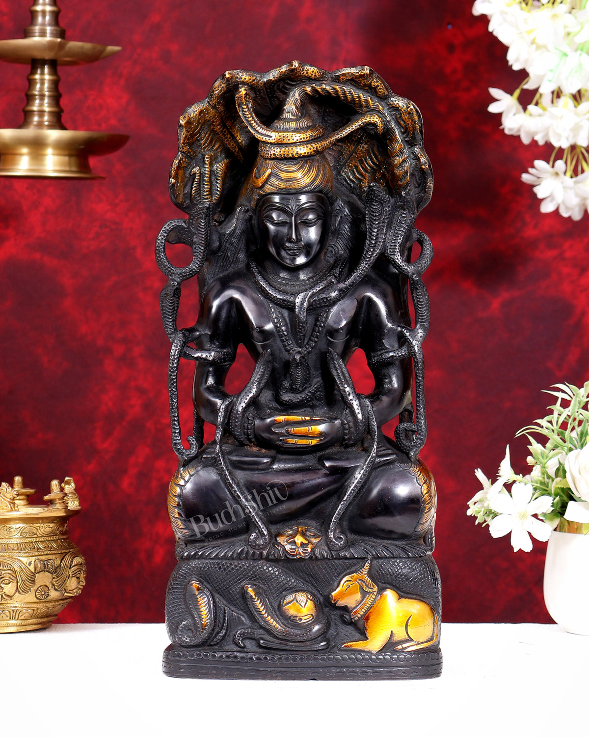 Brass Lord Shiva in Meditation Statue - 14.5 inch
