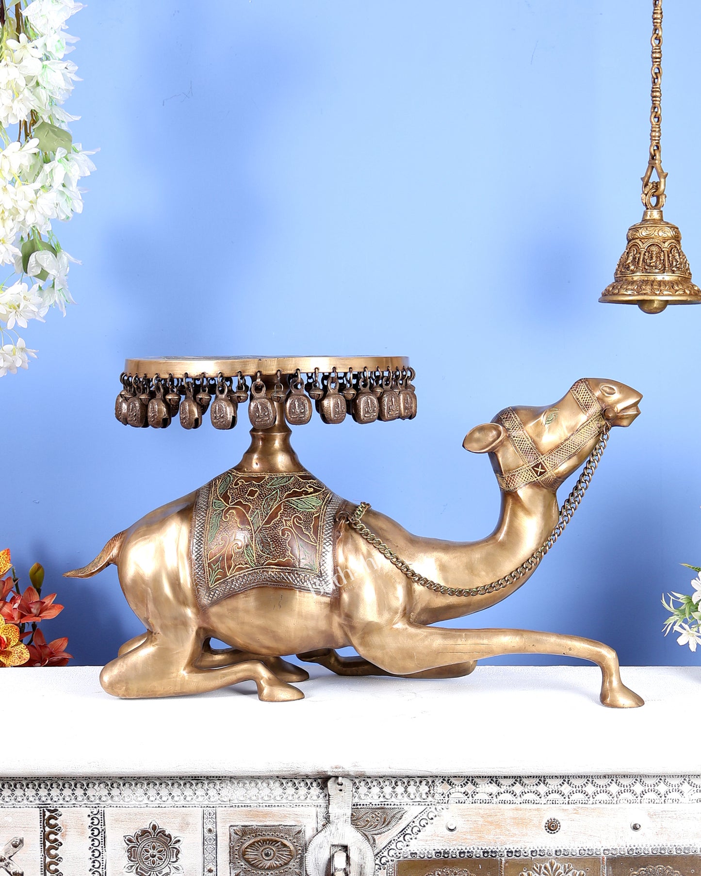Vintage Brass Camel Design Stool Table – Handcrafted Heritage Furniture Accent (27 Inches)