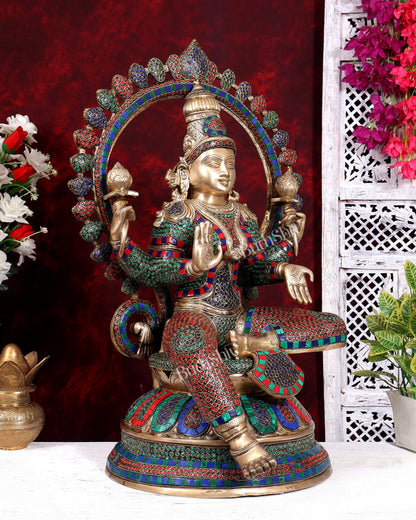 Pure Brass Large Lakshmi Devi Statue with Stonework – 27 inch