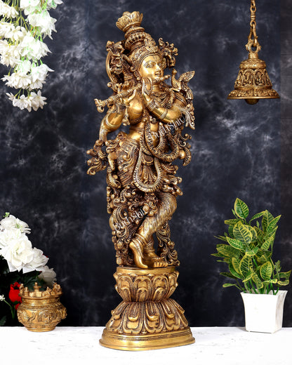 Brass Superfine Krishna Statue - 30" Original enhanced carvings