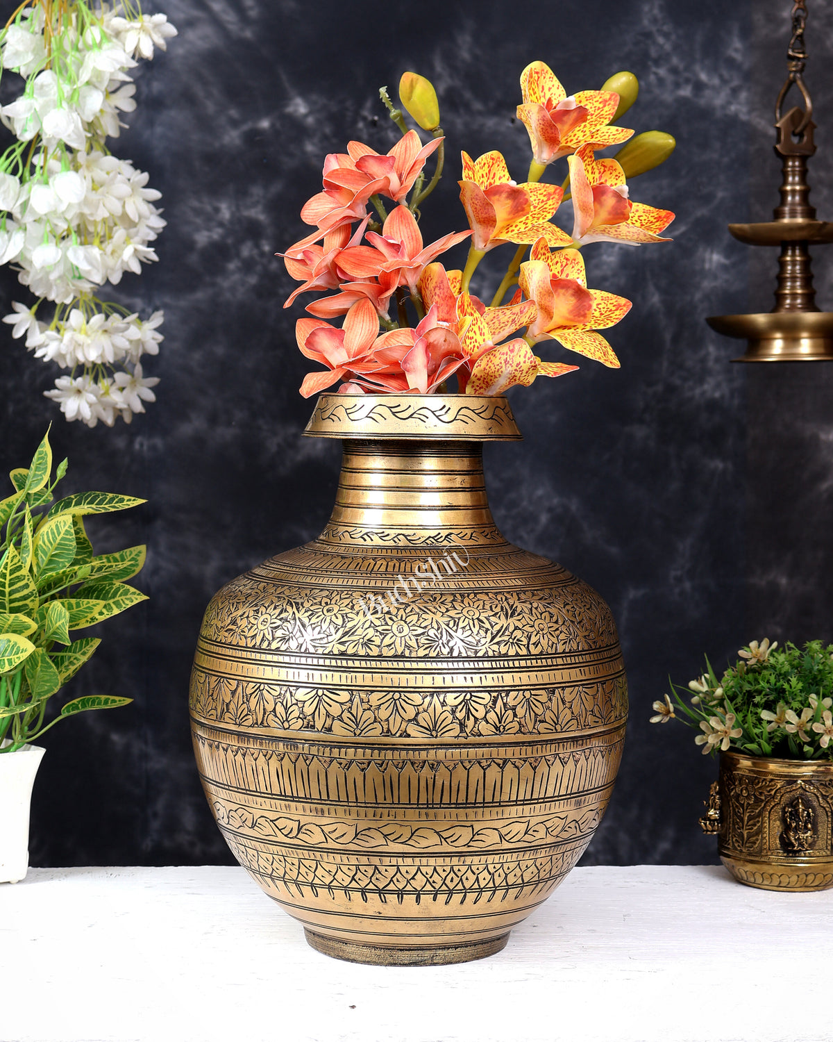 Vintage Brass Planter/Pot — Handcrafted 13.5 inch