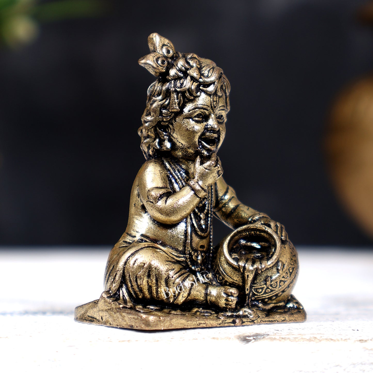 Brass Superfine Makhan Chor Bal Gopal — Baby Krishna Idol (Small) 2 inch
