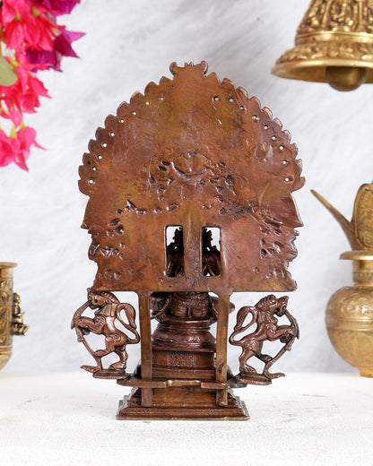Pure Copper Lakshmi Narasimha Swamy with Dashavatar Peeta & Prabhavali – Divine Vishnu Avatar Sculpture (9 Inches)