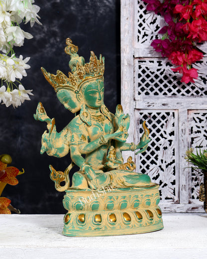 Tibetan Buddhist Deity Ushnishvijaya Brass Statue – Green Sandstone Finish, 5.8 kg