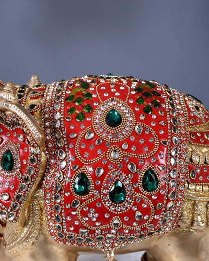 Brass Maharaja Elephant Pair – Rajasthani Meenakari & Stone Work Royal Décor Set (12.5 Inches)