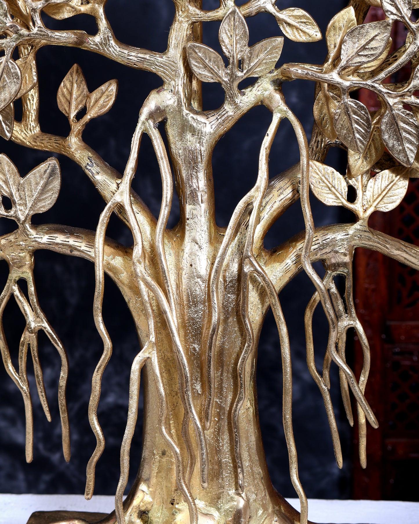 Brass Superfine Large Kalpavriksha Tree Tabletop Artefact | Birds & Hanging Roots 28 inch