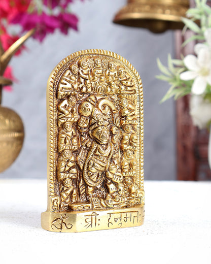 Brass Hanuman Ji Pindi Roop Kawach Murti with Vaanar Sena Carvings & Hanuman Mantra – Energised Protective Statue 4 inch