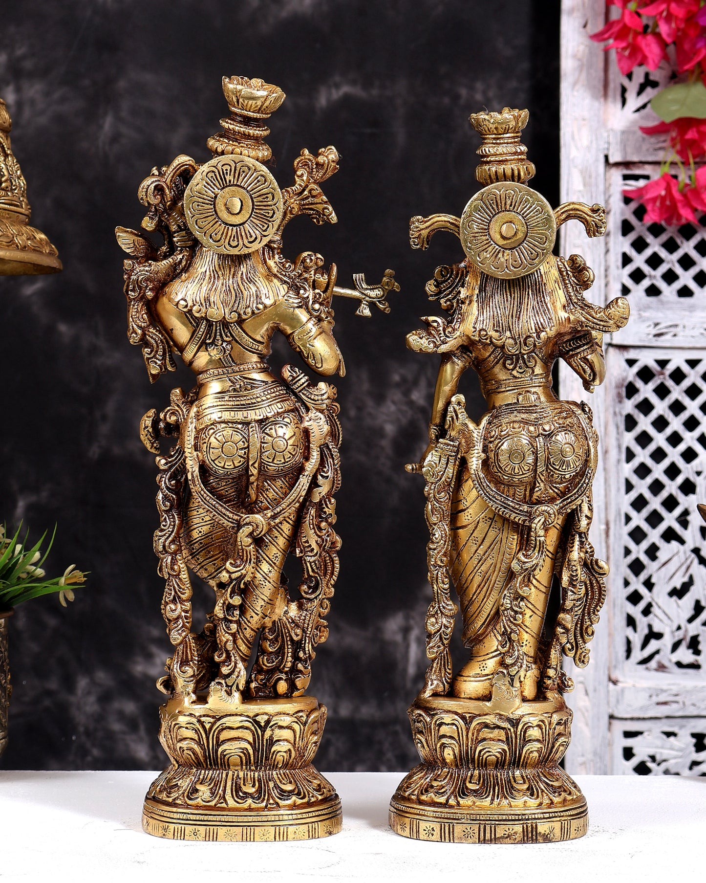Brass Radha Krishna Statues 14 inch Antique tone