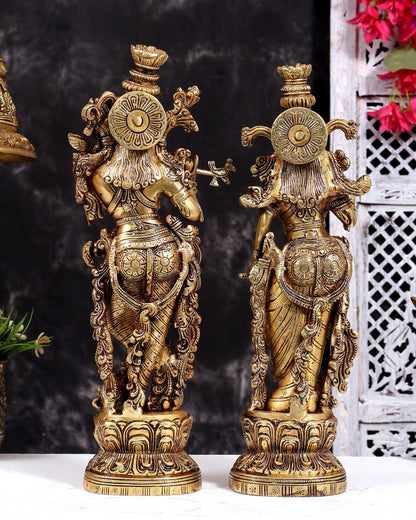 Brass Radha Krishna Statues 14 inch Antique tone