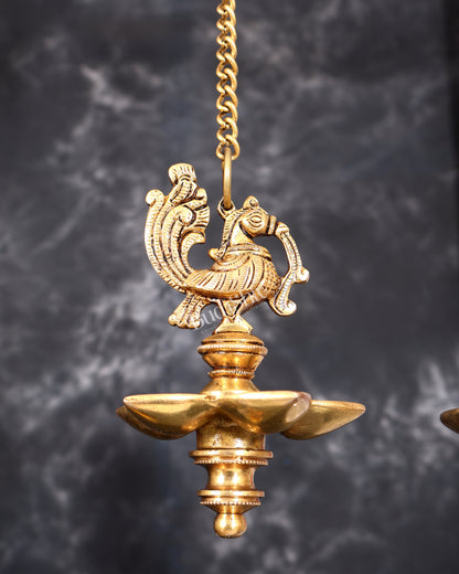 Brass Hanging Peacock Annam Pakshi Oil Lamp pair — Vilakku