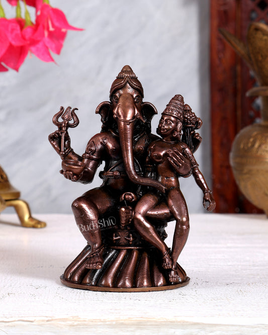 Pure Copper Uchchista Ganapati Idol | Handcrafted Copper Tantric Ganesha | Sacred Copper Sculpture 4 inch