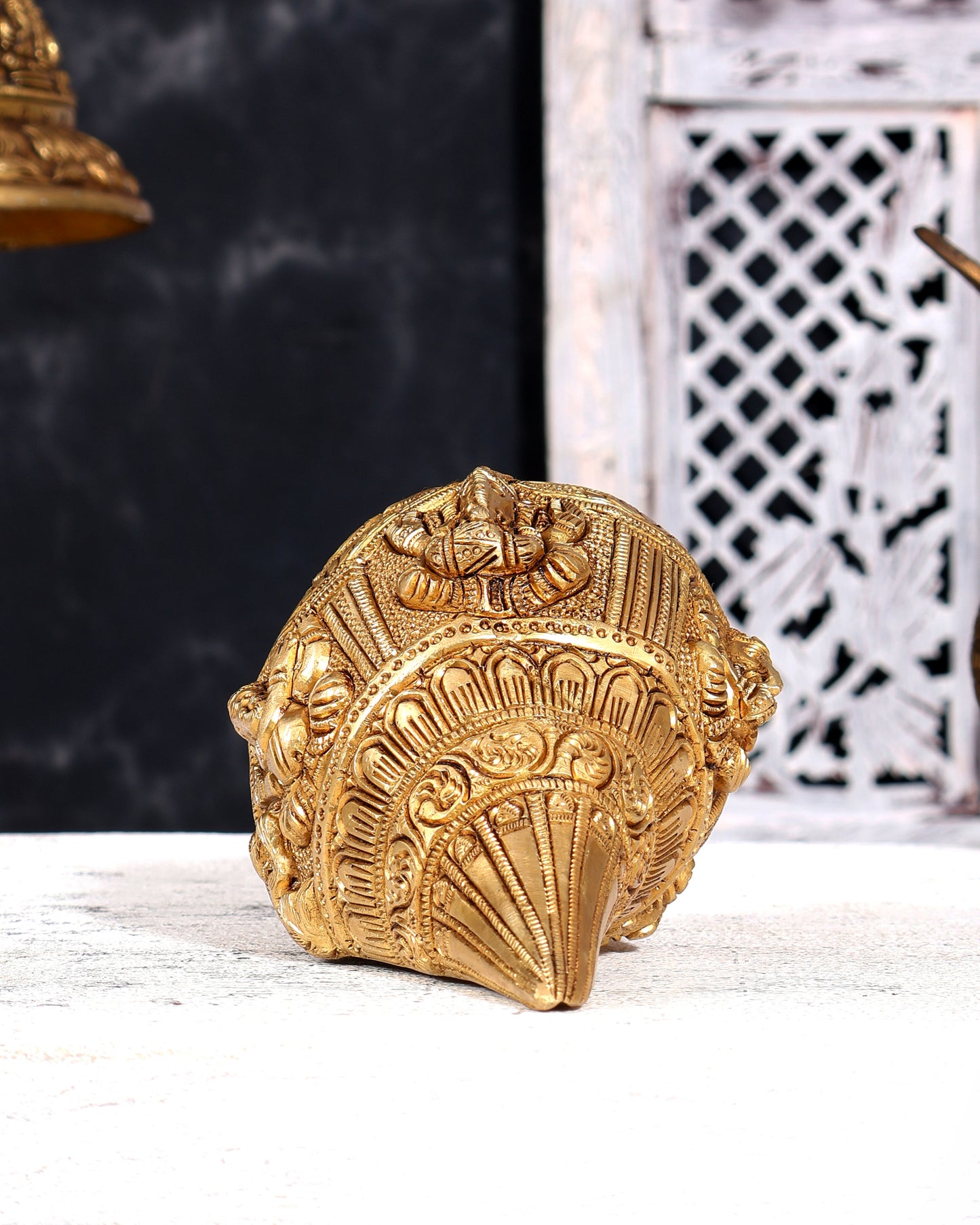 Brass Ganesha Playing Conch (Shankh) – Musician Idol | Auspicious Gift & Showpiece 8"
