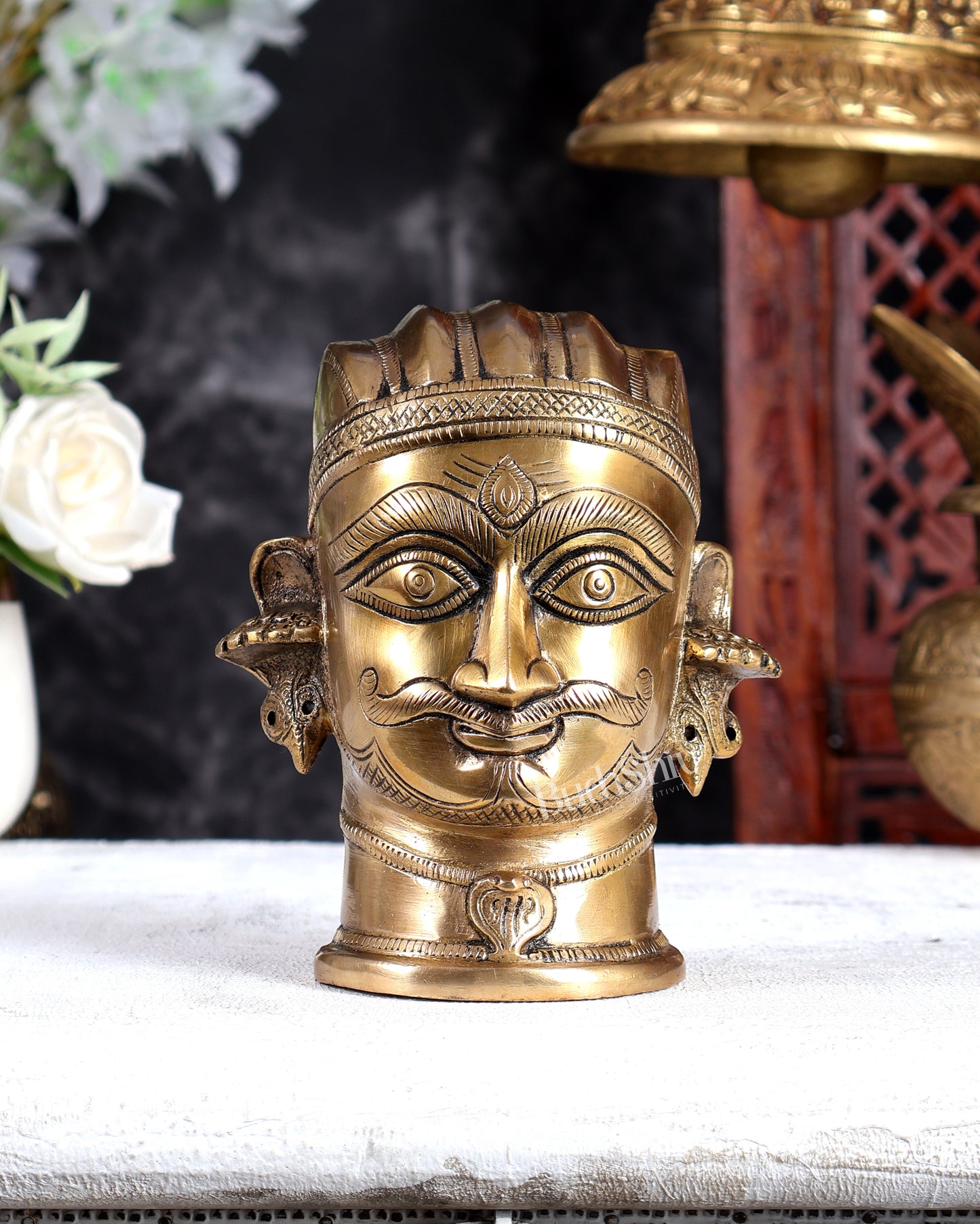 Brass Mahakaal Mukhalingam Shiva Face Head Bust Sculpture – Handcrafted Divine Artefact 6 inch